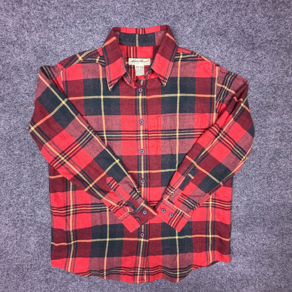 Eddie Bauer Women's XS Petite Red Black Plaid Cotton Flannel Shirt New